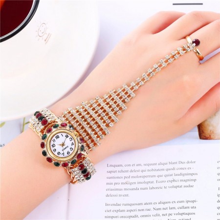 Luxury Diamond Claw Chain Ring Set  Ladies Watch