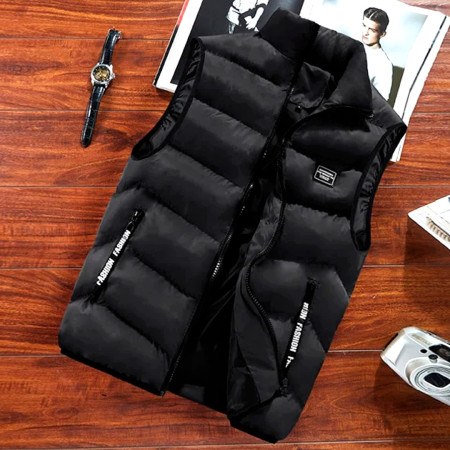 Winter Jackets Thick Vests Man Sleeveless Coats Male Warm Cotton Padded Waistcoat (Black)