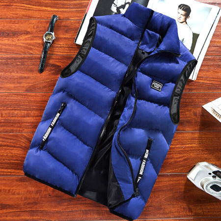 Winter Jackets Thick Vests Man Sleeveless Coats Male Warm Cotton Padded Waistcoat (Royal Blue)