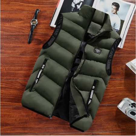 Winter Jackets Thick Vests Man Sleeveless Coats Male Warm Cotton Padded Waistcoat (Olive)