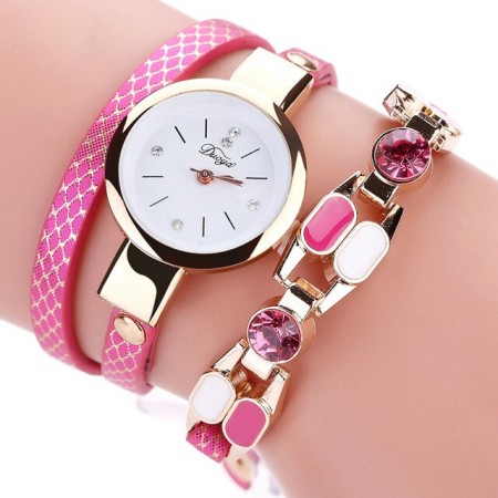 Fashion Women Bracelet Watch Leather belt with Waterproofed- Duoya-pink