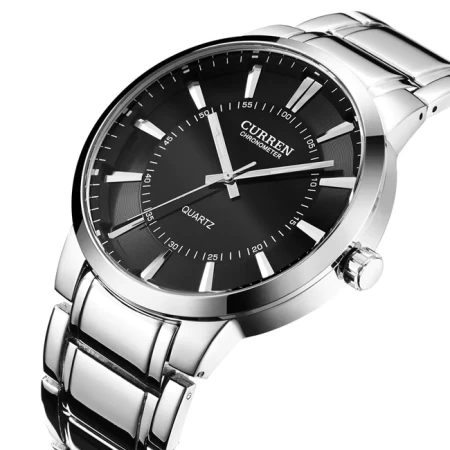 Curren Choronometer Quartz Stainless Stylish Steel Watch (Black 4.8cm Dial) - 0054